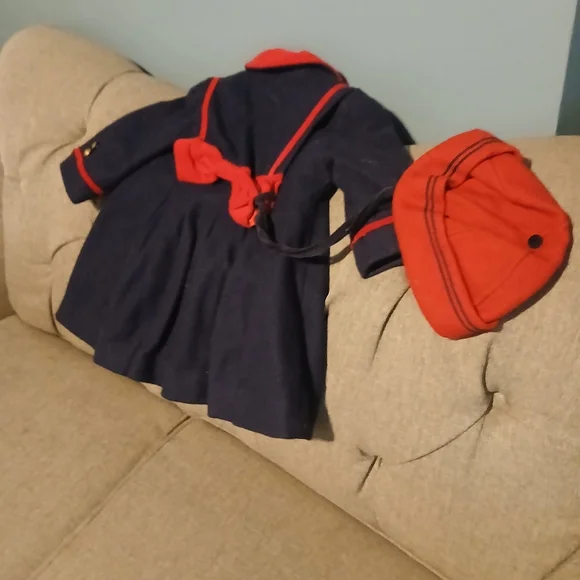 Rothchilds Toddler Girls. Red and Navy Pea Coat with Hat.  Size 3 Toddler. - Picture 8 of 16